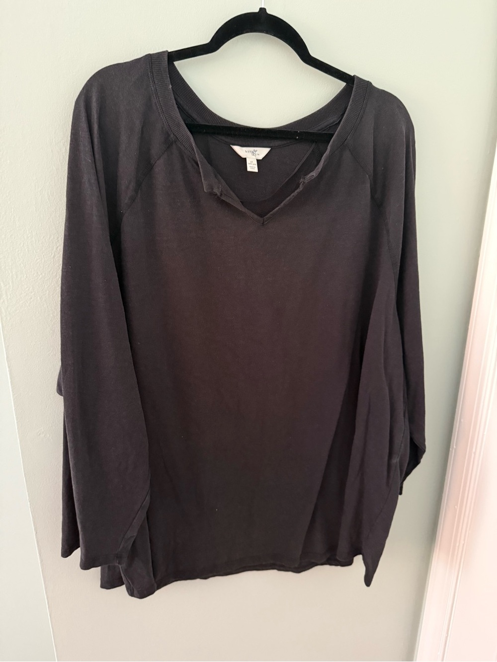 Terra & Sky Black Relaxed V-Neck Long Sleeve Tee